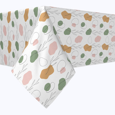 Square Tablecloth, 100% Cotton, 52X52", Drawn Leaves & Dots