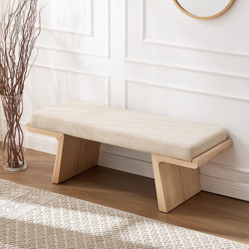 Banc de hall d'entrée rembourré en lin et coton Anneus, Beige / Naturel
