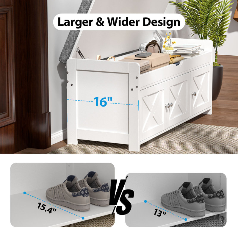 39.5" Shoe Storage Bench with Lift-Top Storage and Removable Cushion, Shoe Bench with Barn Doors and Adjustable Shelf for Entryway, Bedroom