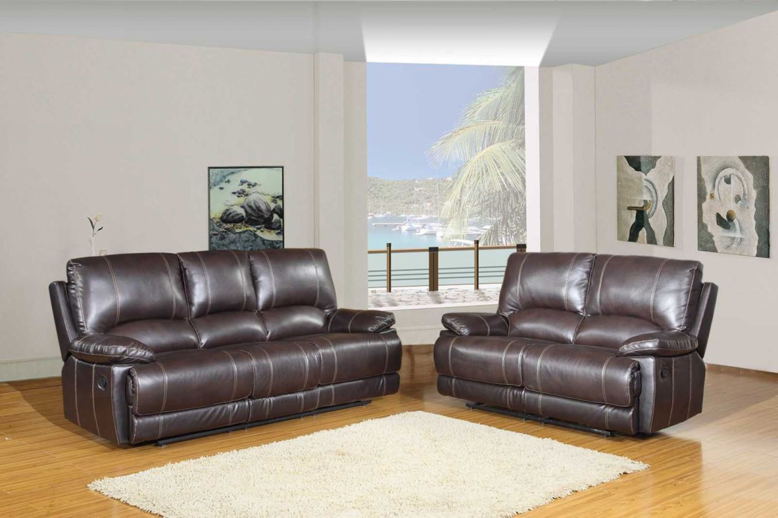 Two Piece Indoor Brown Faux Leather Five Person Seating Set Two Piece Indoor Brown Faux Leather Five Person Seating Set