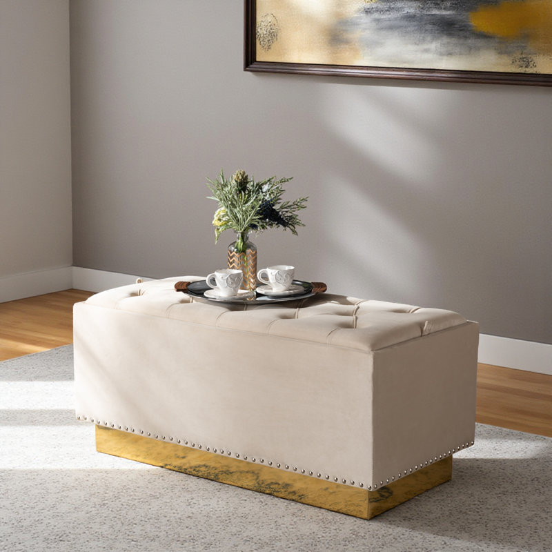 Eldora Velvet Ottoman, Beige Velvet