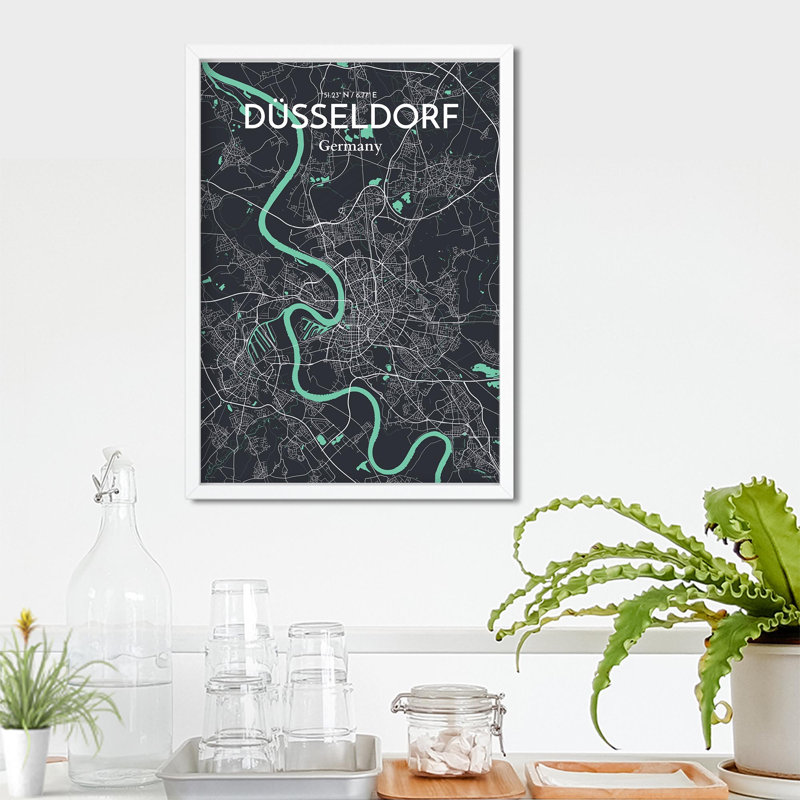 Impression sur carte de la ville de Dusseld, Vert/gris, H 27,6 po x l 19,7 po