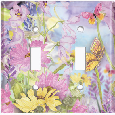 Purple Magnolia Flowers Butterfly Lavender Sky 2-Gang Toggle Light Switch Wall Plate