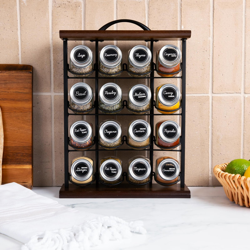 Freestanding Wood Spice Jar & Rack Set
