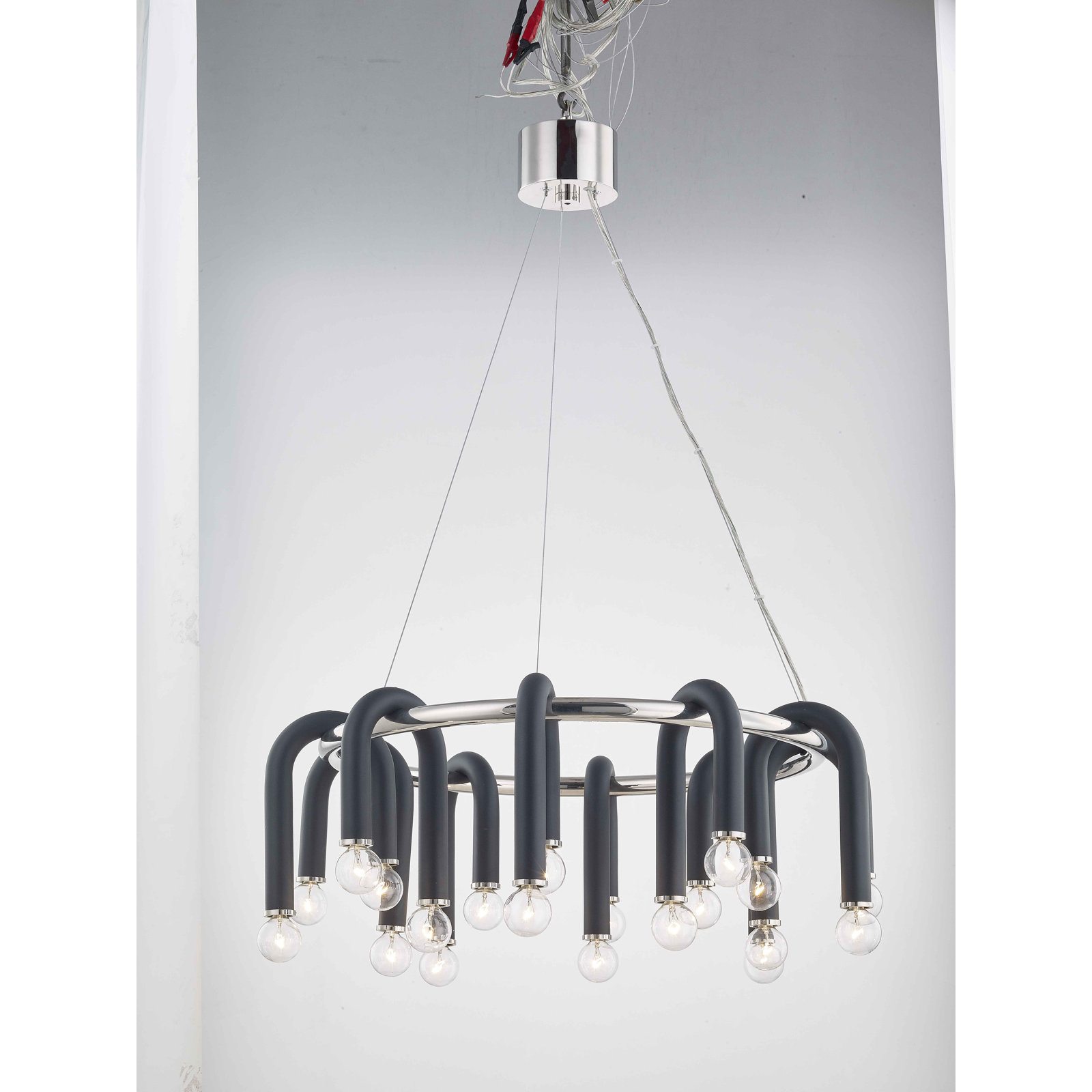Rhea 20 - Light Chandelier, Polished Nickel/Black