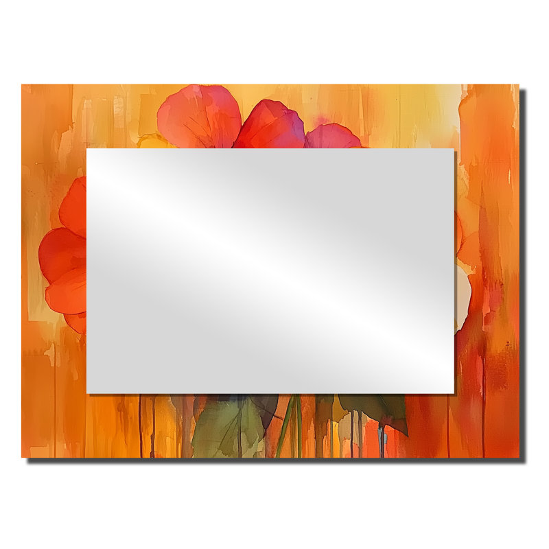 Burning Geraniums In Fiery Shades Expression II - Traditional Decorative Mirror Wall Art, 24" x 32"