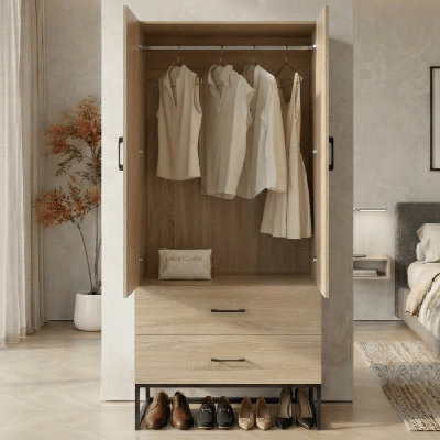Tall Modern Wood Armoire With Metal Base