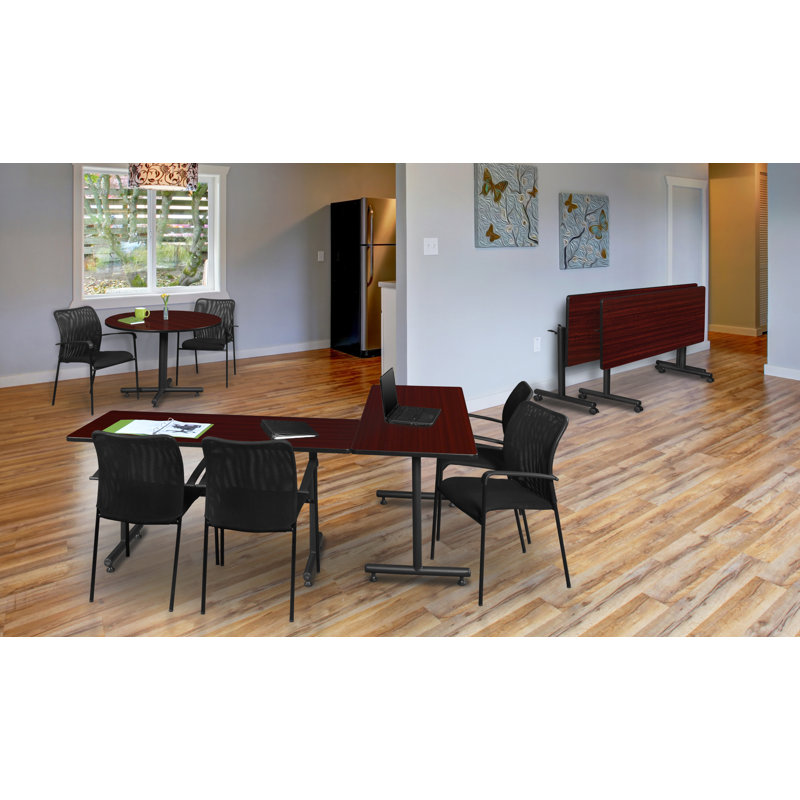 Nicklos Round X-Base Breakroom Table, Mahogany Laminate