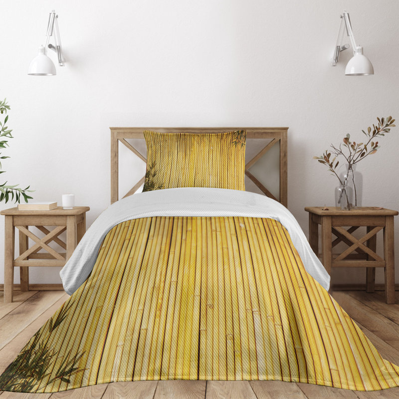 Twin Yellow Bamboo Pattern Quilted Bedspread Set