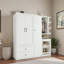 Armoire multifonctionnelle avec 2 portes, tringle, bureau convertible, tiroirs de rangement et tablettes ouvertes-1257230374