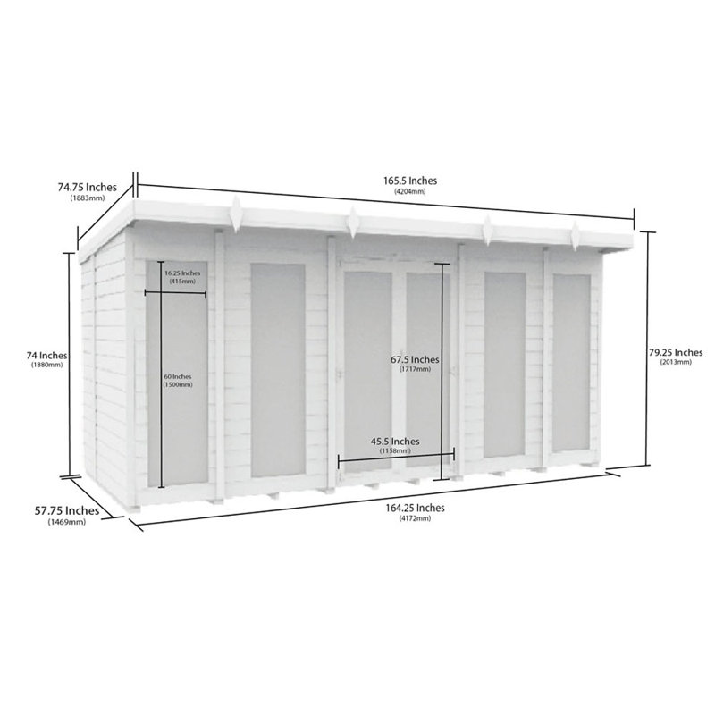14ft x 5ft Pent Summer House (Full Height Window)
