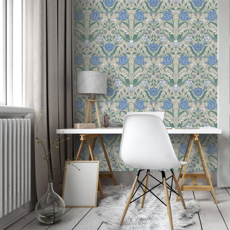 Bryanna 10.05m x 53cm Matte Wallpaper Roll, Light Blue