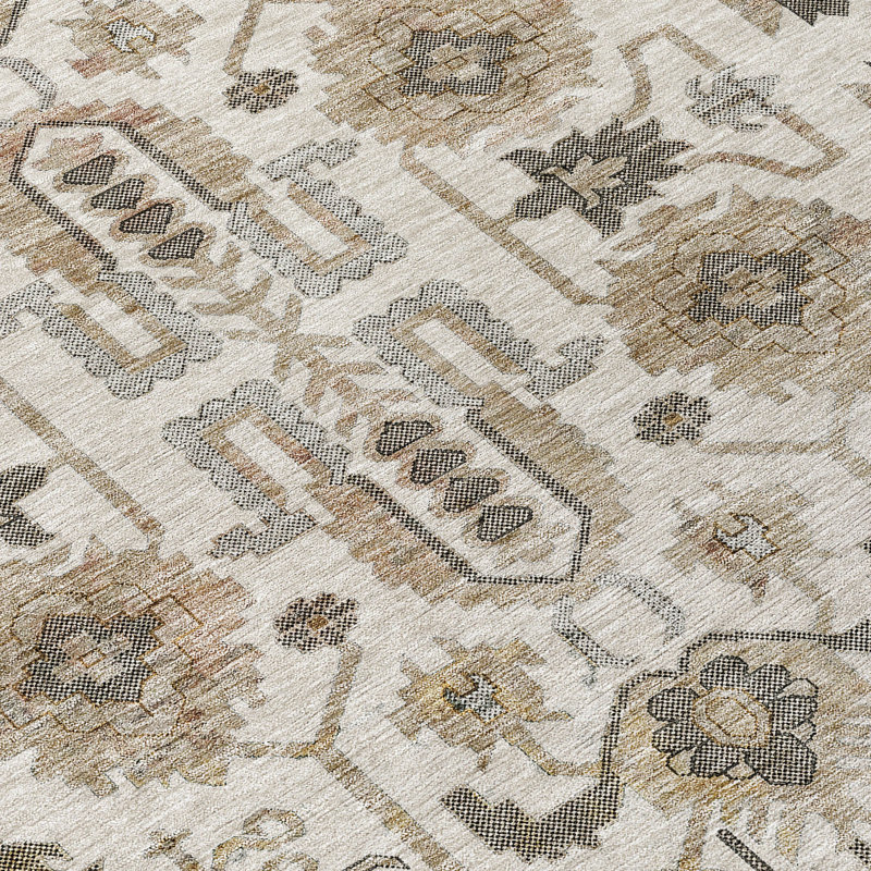 Tapis intérieur / extérieur oriental lavable beige et taupe 3 pi x 5 pi