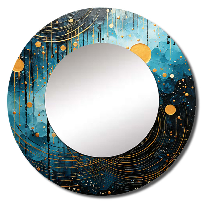 Sarinna bleu minimalisme lune I - miroir unique minimaliste, grand miroir mural bleu, impression d'art en métal, Rond