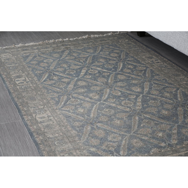 Tapis bleu oriental fait main, Rectangle 4 pi x 6 pi