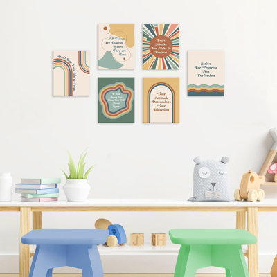 Boho Growth Mindset Posters For Classroom, Rainbow Motivational Classroom Poster For Student, Set Of 6 Piece (8X10inch,Framed) Neutral Inspirational Quotes Wall Art Prints For Middle High School