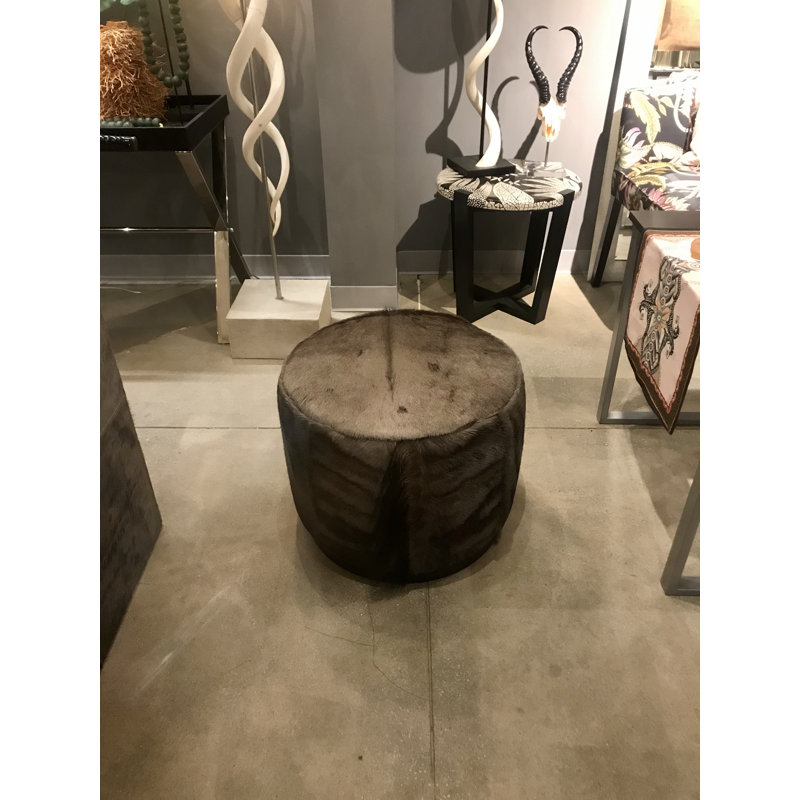Wildebeest Hide Round Ottoman