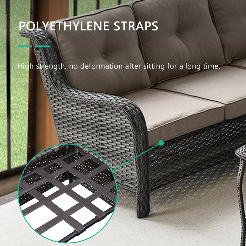 Deb 105.42" Polyethylene (PE) Wicker Outdoor Patio Sectional Set With Cushions, Gray, Gray