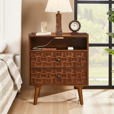 Nightstand With Charging Station And 2 Drawers