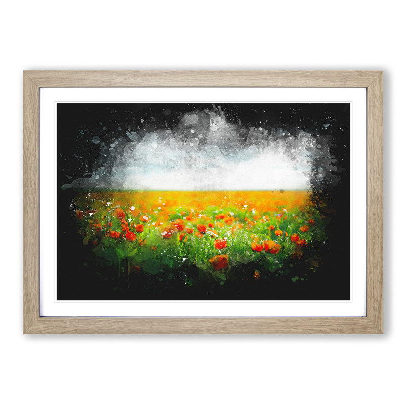 Poppy Field Dreams - Picture Frame Graphic Art Print, 45cm H x 63cm W x 2cm D, Oak Framed