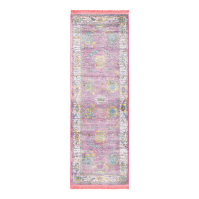 Tapis oriental rose / ivoire / bleu sarcelle / jaune Haefner