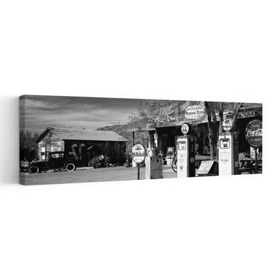 Store With A Gas Station On The Roadside Route 66 Hackenberry Arizona USA by Dan Merkel - Wrapped Canvas Panoramic Print