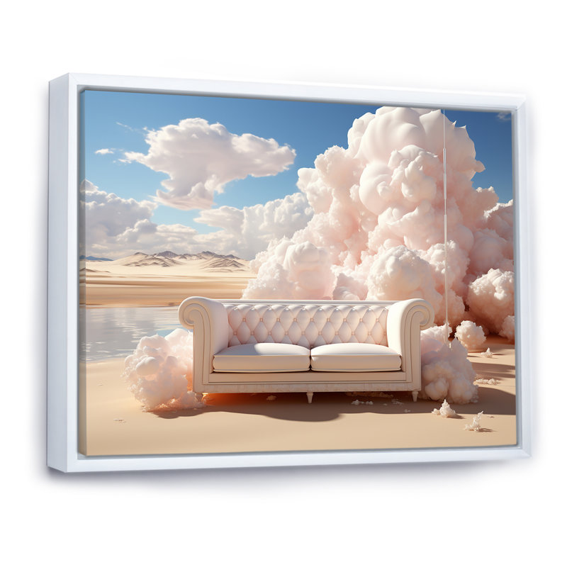 Marshmallow Mirage Fluffy Cloud sur toile, H 30 po x l 40 po x P 1,5 po, Cadre flottant blanc