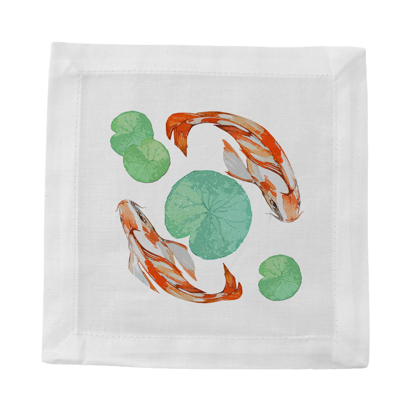 Koi Hemstitch Cocktail 6" Linen/Cotton Napkin