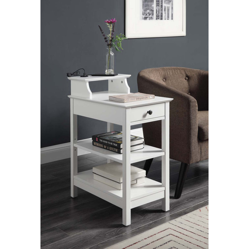 Table d'appoint polyvalente en bois avec port USB et plusieurs compartiments pour une fonctionnalité améliorée