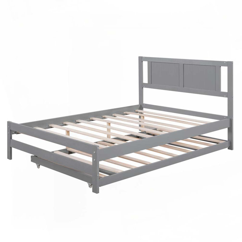 Lit plateforme avec lit gigogne réglable, gris