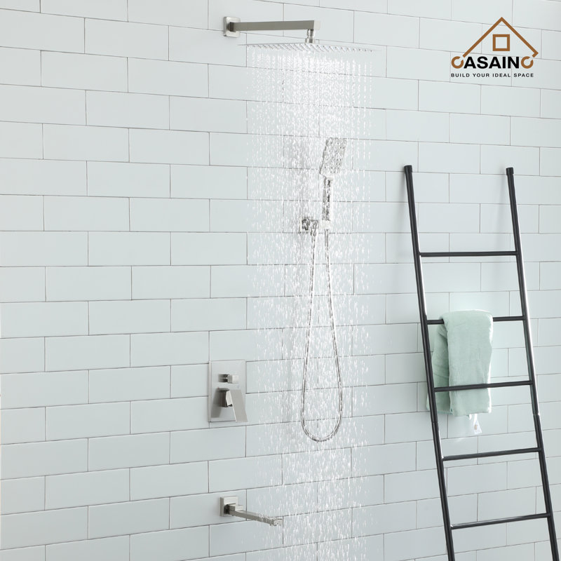 Brushed Nickel Multi-Head Square Wall Mounted Shower System