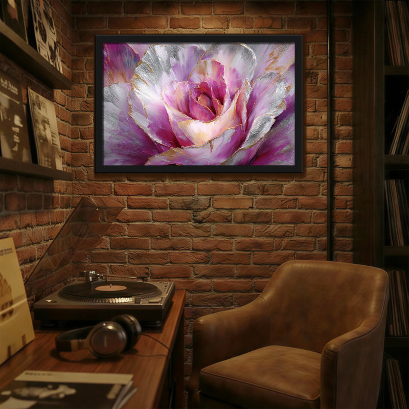 Plantes et fleurs rose mauve avec des accents dorés et des teintes douces, H 12 po x l 18 po