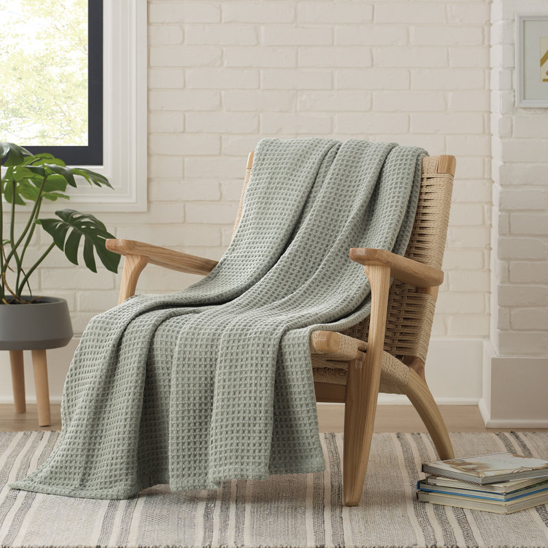 Couverture en coton Waffle Weave, Vert, Jeté