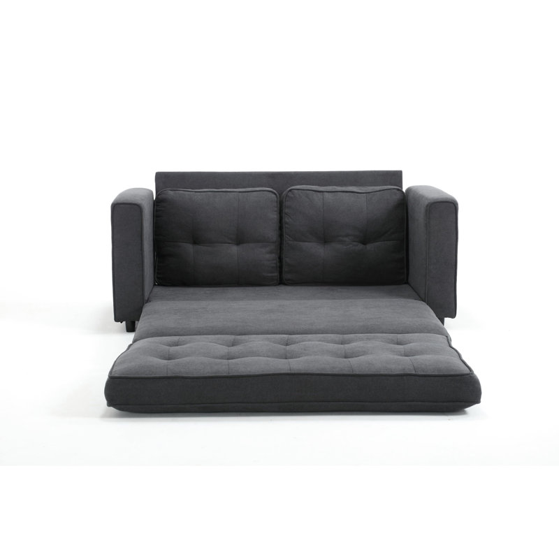 Futon-lit peu encombrant, canapé convertible avec coussin moelleux, velours gris pour lit de chambre à coucher, sac de rangement latéral en tissu gris