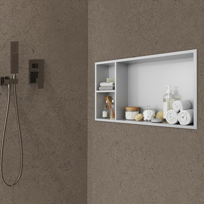 Niche murale encastrée H 12 po x l 24 po avec tablette pour rangement de salle de bain, Argent argent