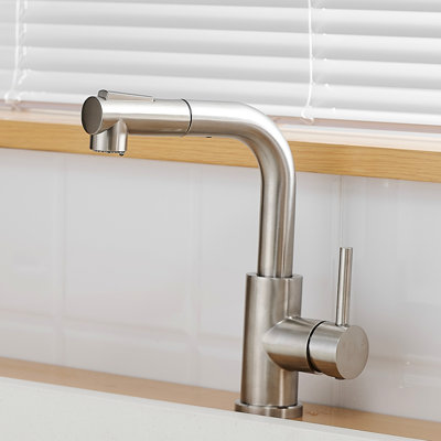 Brushed Nickel Sink Faucet With Pull Out Spray, 360 Rotation, Stainless Steel For Kitchen Modern Faucet, Down , Single Handle