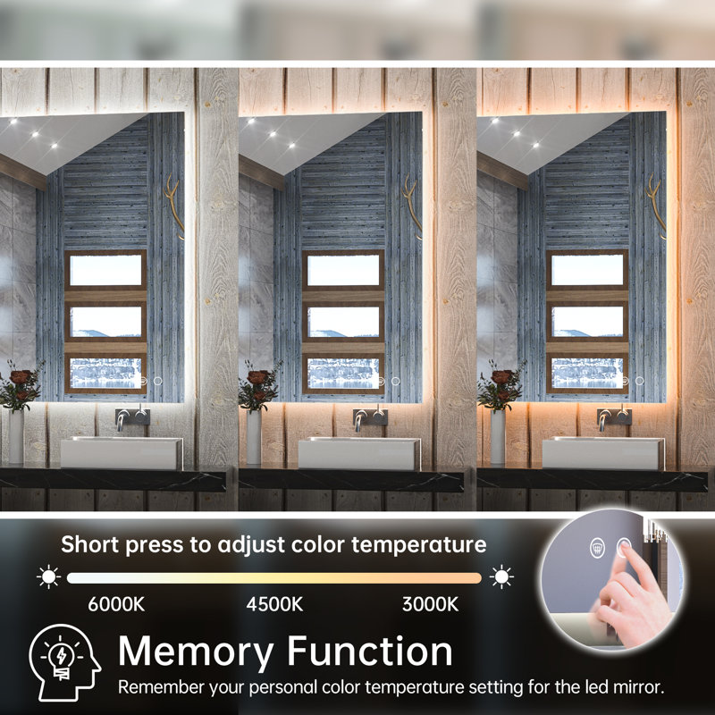 Chrisna LED Backlit Frameless Lighted Bathroom Vanity Mirror Wall Mirror 3 Color Adjust Dimmable Anti Fog, 32" x 40"