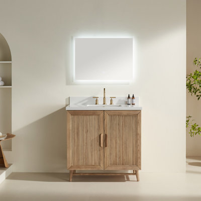 Meuble-lavabo simple autoportant de 36 po entièrement assemblé avec plateau et dosseret d'ingénierie et structure en bois massif