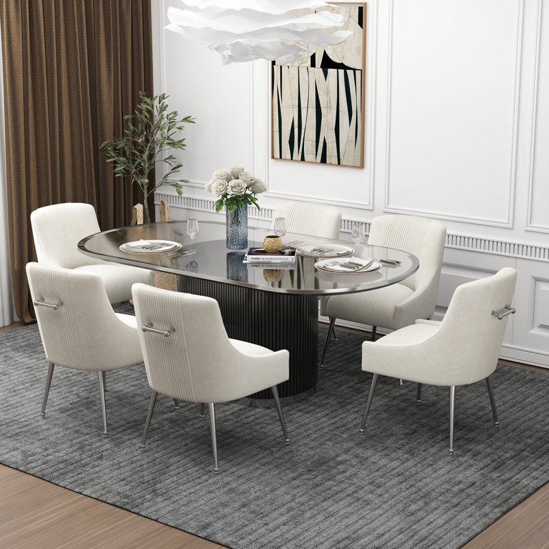 Farr Velvet Upholstered Side Chair With Silver Legs, Beige