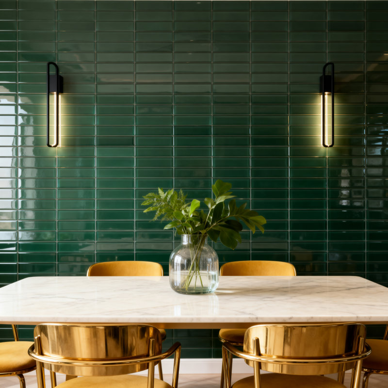 Flowing 12" x 12" Glass Brick Joint Mosaic Tile, Green