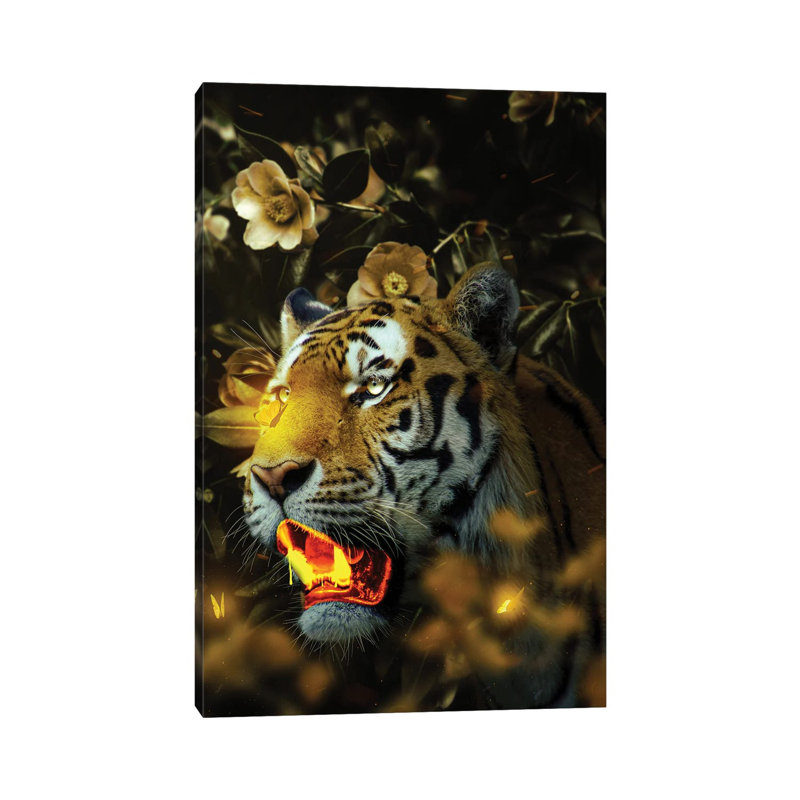 Gold Tiger by Milos Karanovic - Wrapped Canvas Painting, 20.32 cm H x 30.48 cm W
