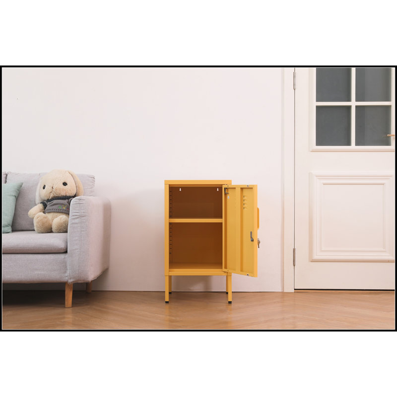 A Multi-Functional Metal Storage Cabinet With A Height Of 27.17 Inches, Yellow