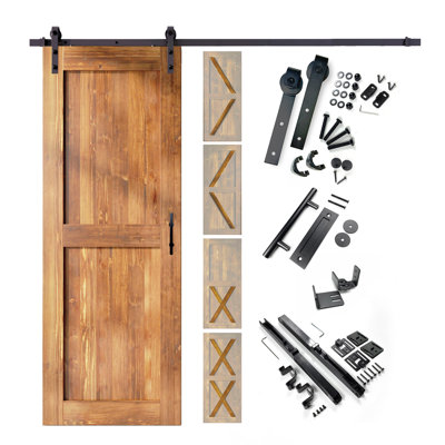5-in-1 Design 80" Color Solid Pine Unassembled Door with Black Rustic Installation Hardware Kit