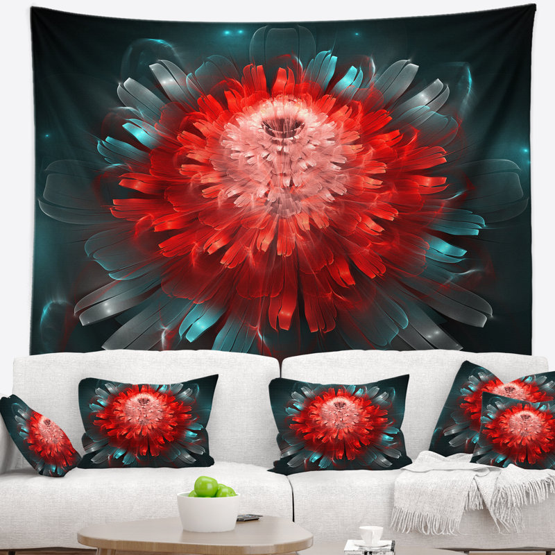 Tapisserie florale rouge et bleue, H 50 po x l 60 po
