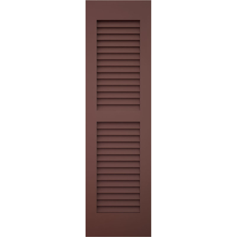 Volets extérieurs Americraft à deux persiennes égales en bois véritable (par paire), 45,7 cm (L) x 205,7 cm (H), avec capuchons de volets en aluminium, rouge bordeaux