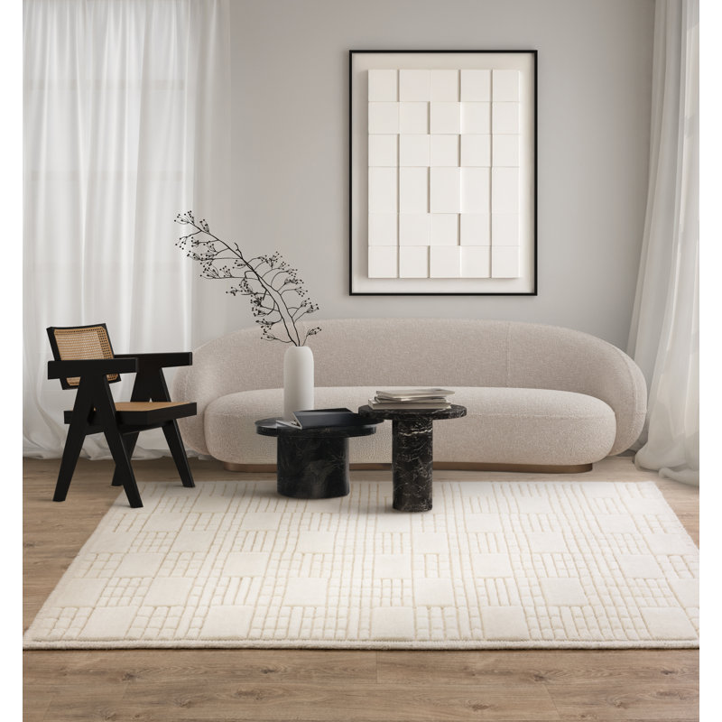 Havier Hand Tufted Wool Cream Rug, Rectangle 120 x 170cm