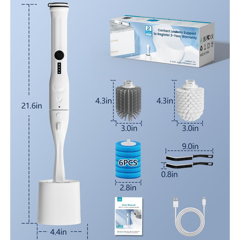 Electric Toilet Brush And Holder Set,?Replaceable Head, Disposable Brush, Recoverable Bristle,White