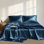 Ensemble de draps 6 pièces pour grand lit Satin Midnight Blue