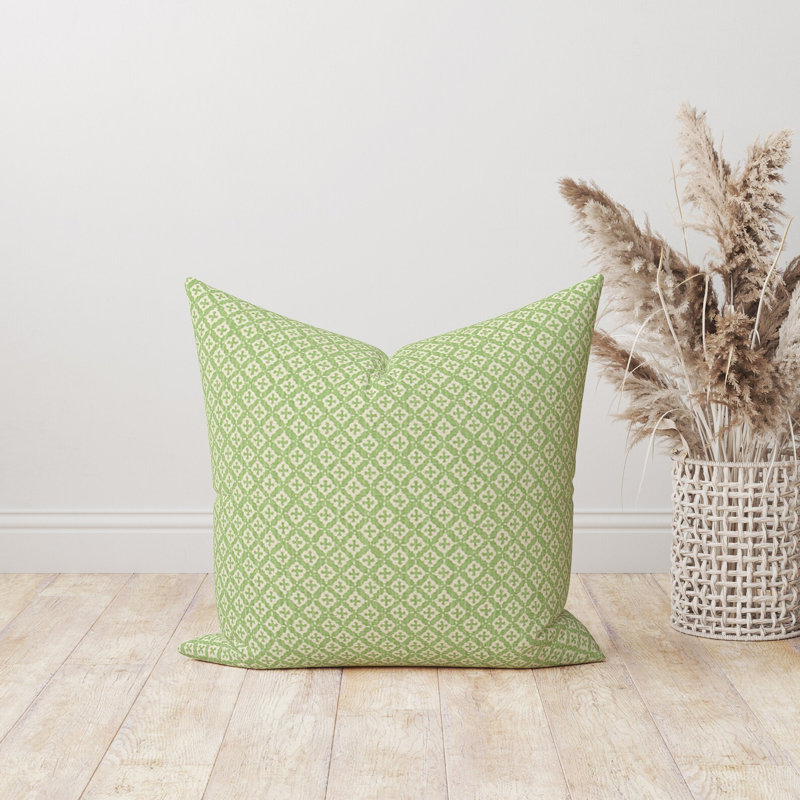 Housse de coussin géométrique verte et beige, H 21 po x l 21 po
