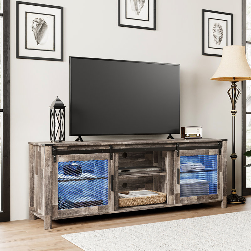 Unfinished TV Stand for TVs up to 75", Light Blue/Rustic Oak